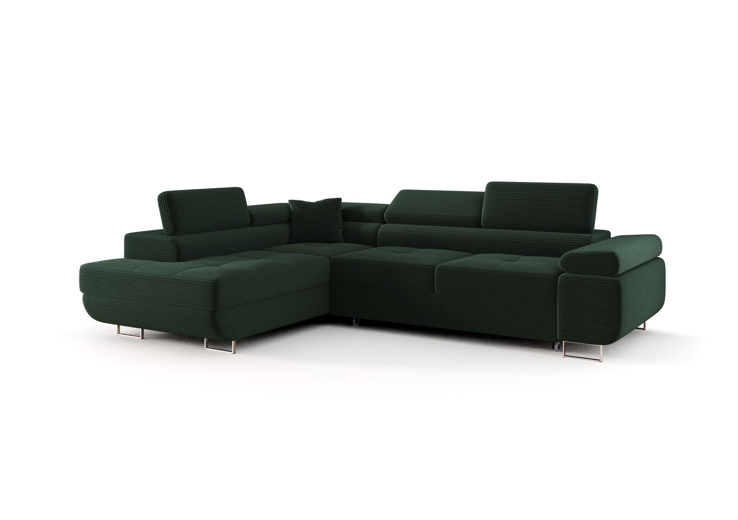 ECKSOFA EMILY mit Schlaffunktion Poso 14 Links - Dunkelgrün, Textil (275/200cm) - Bedante