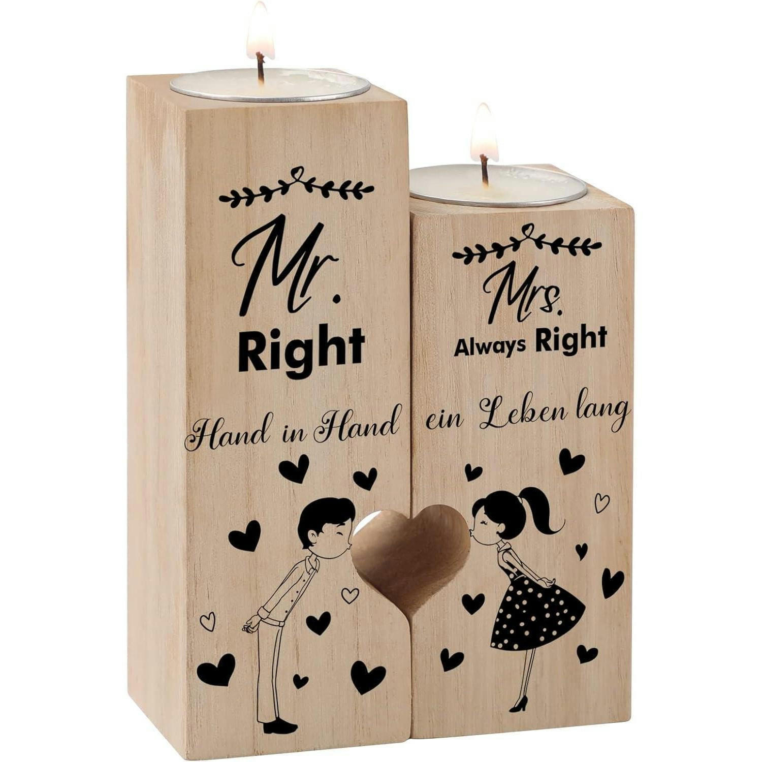 KERZENSTÄNDER 2-teiliges Set Herz Motiv Holz - Braun, Holz (5/10/5cm)