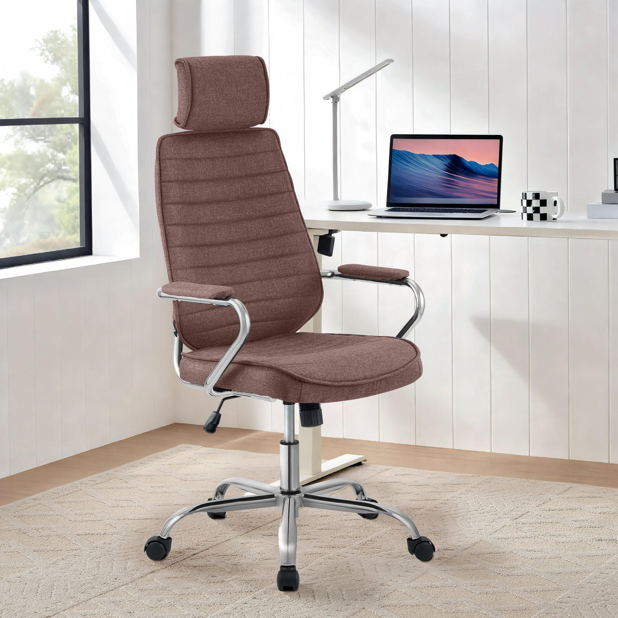CHEFSESSEL Stoff Braun - Chromfarben/Braun, Textil/Metall (60/117/67cm) - CLP
