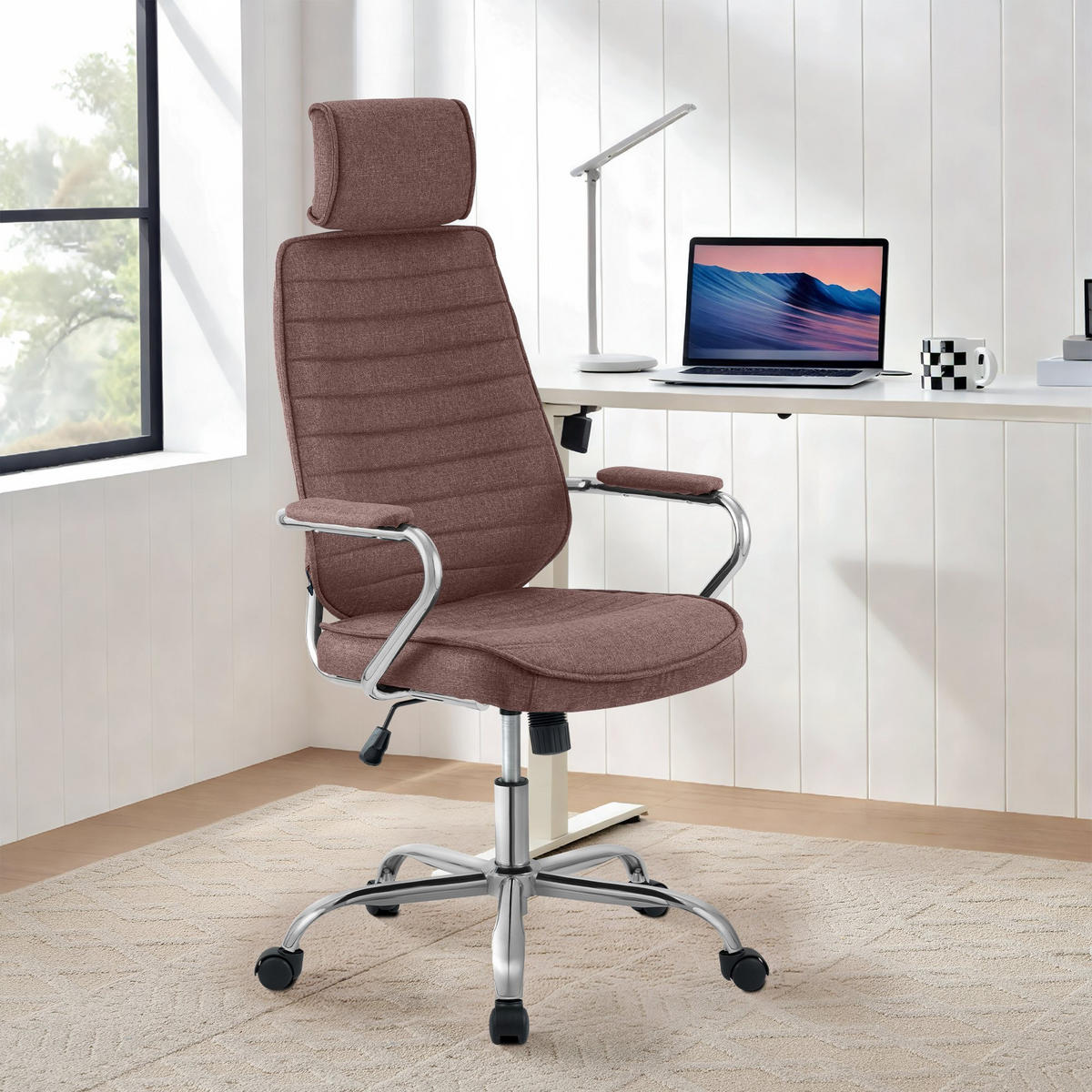 CHEFSESSEL Stoff Braun - Chromfarben/Braun, Textil/Metall (60/117/67cm) - CLP