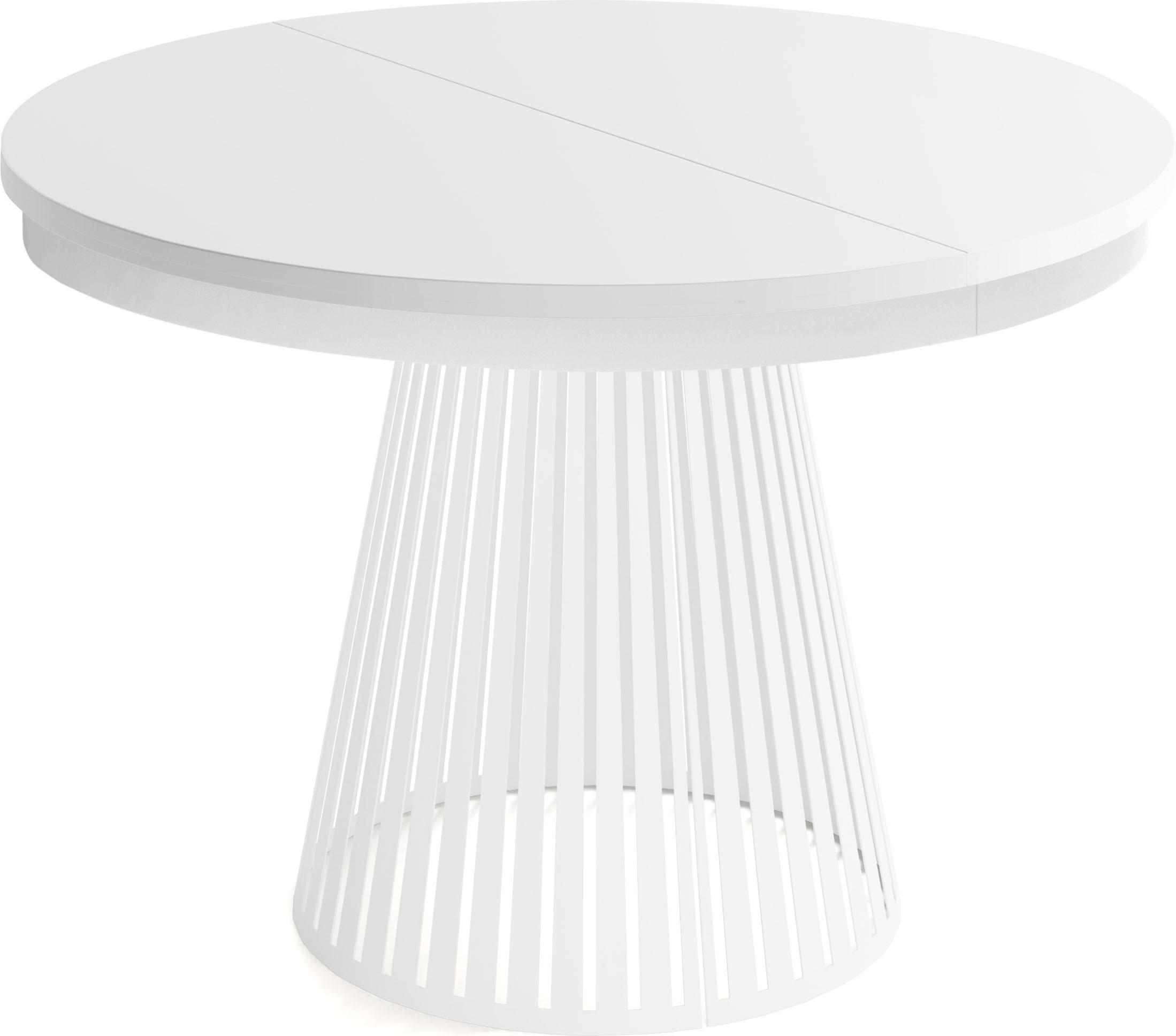 ESSTISCH Naro rund ausziehbar mit Weißem Lamellen-Metallgestell, Weiß 120-200/120/76 cm - Weiß, Holzwerkstoff/Metall (120/120/76cm) - WFL GROUP