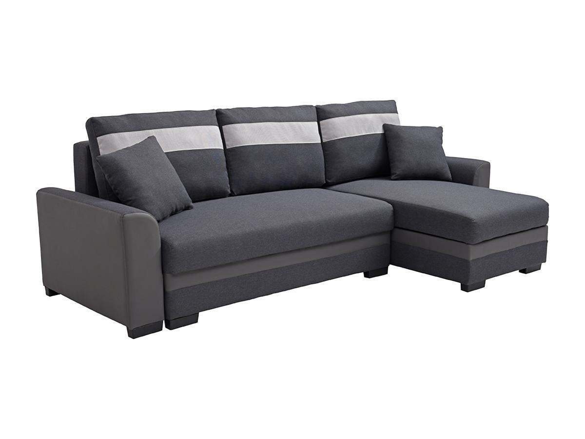 ECKSOFA mit Schlaffunktion - Ecke wechselbar - Stoff & Kunstleder - Anthrazit - GIANY II - Anthrazit, Leder (135/242cm) - Vente-Unique