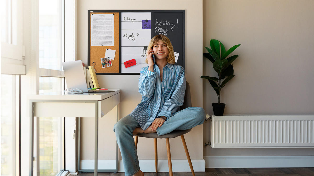 3-IN-1-KOMBITAFEL: Whiteboard, Kreidetafel magneitsch, Kork 90x60 cm - Multicolor, Holz (90/60/1.8cm) - ALLboards