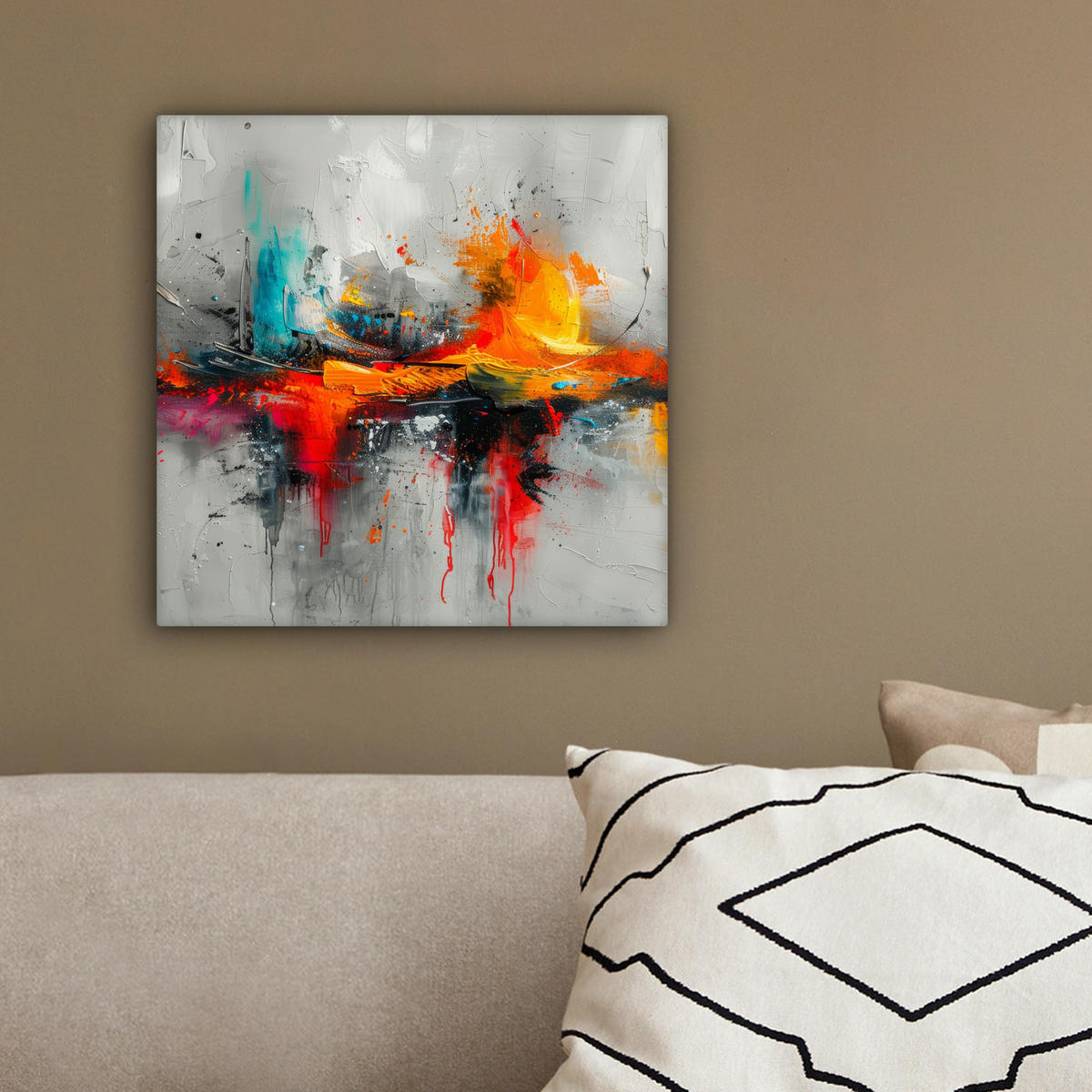 LEINWANDBILD Moderne Kunst - Orange - Grau - Abstrakt 20x20 cm - Hellgrau, Textil (20/20cm) - MuchoWow