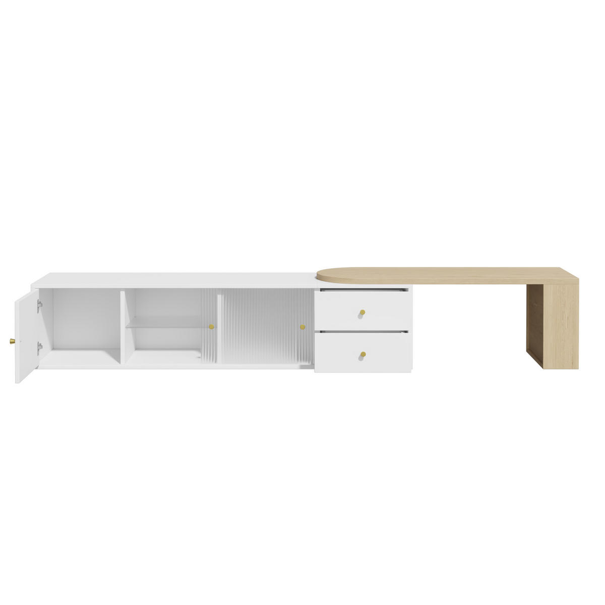 TV-SCHRANK 175/40/38 cm Weiß mit LED-Beleuchtung, 2 Schubladen, 2 Glas-Schiebetüren und 1 Schrankfach - Weiß, Holzwerkstoff (175/38/40cm) - Oxeza