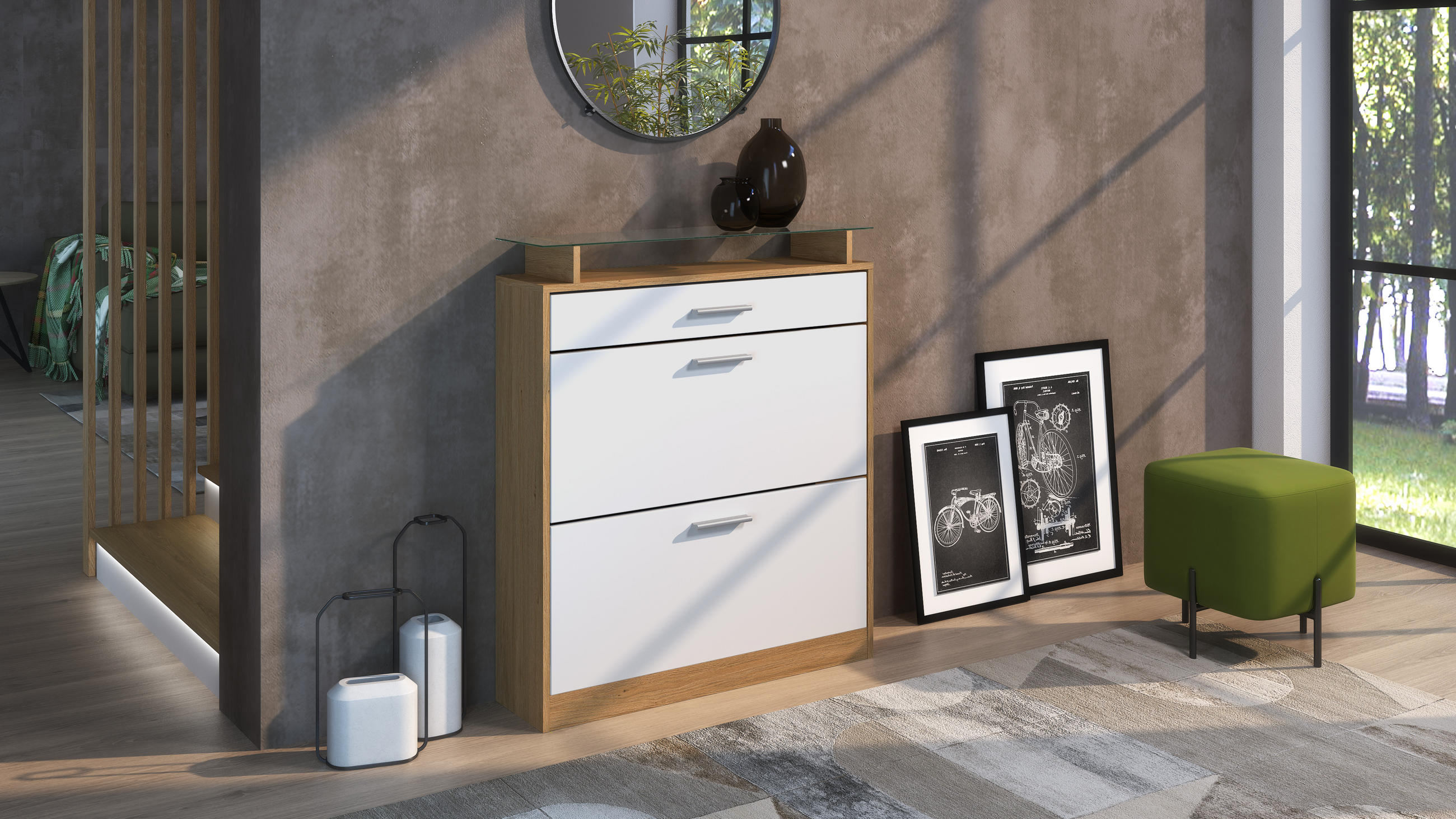 SCHUHSCHRANK Loret Weiß matt - Weiß, Holzwerkstoff (89/104/23cm) - Vladon