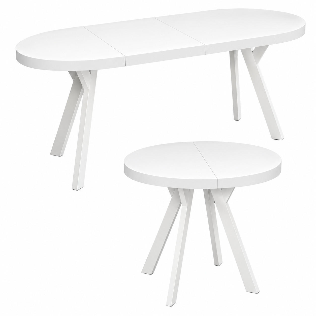 ESSTISCH rund ausziehbar 90/190/76 cm, Braun Eiche Halifax Egger, 54 cm Tischplatte + Y Metallgestell Weiß - Eichefarben/Weiß, Holzwerkstoff/Metall (90/190/76cm) - Damale Möbel