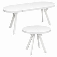 ESSTISCH rund ausziehbar 90/190/76 cm, Weiß, 54 cm Tischplatte + Y Metallgestell Schwarz - Schwarz/Weiß, Holzwerkstoff/Metall (90/190/76cm) - Damale Möbel