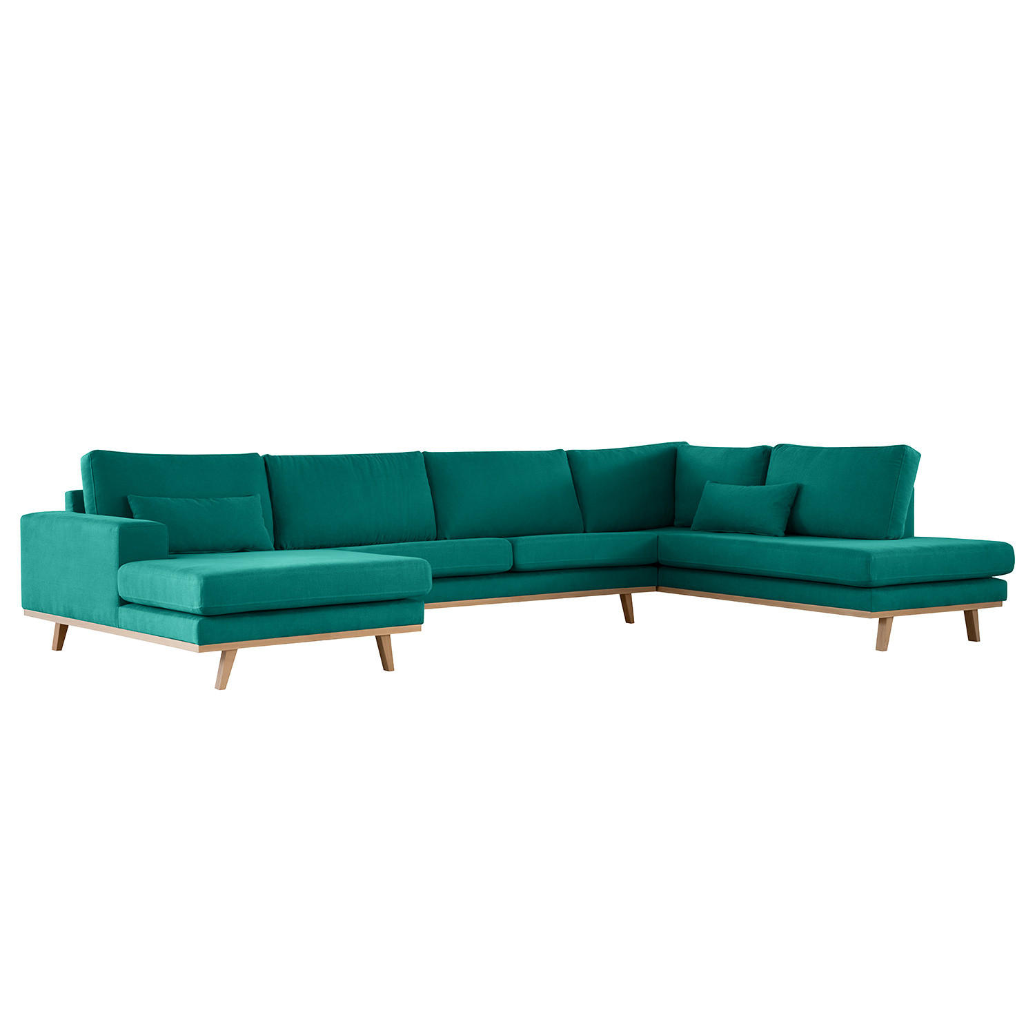 WOHNLANDSCHAFT mit Longchair - Buchefarben/Petrol, Textil (371/81/219cm) - home24