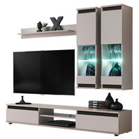 WOHNWAND Kaschmir, schwarz 4-teilig 175 cm, Schrankwand mit LED-Beleuchtung - Kaschmir/Schwarz, Glas/Holzwerkstoff (175/150/37cm) - Inn.Furn