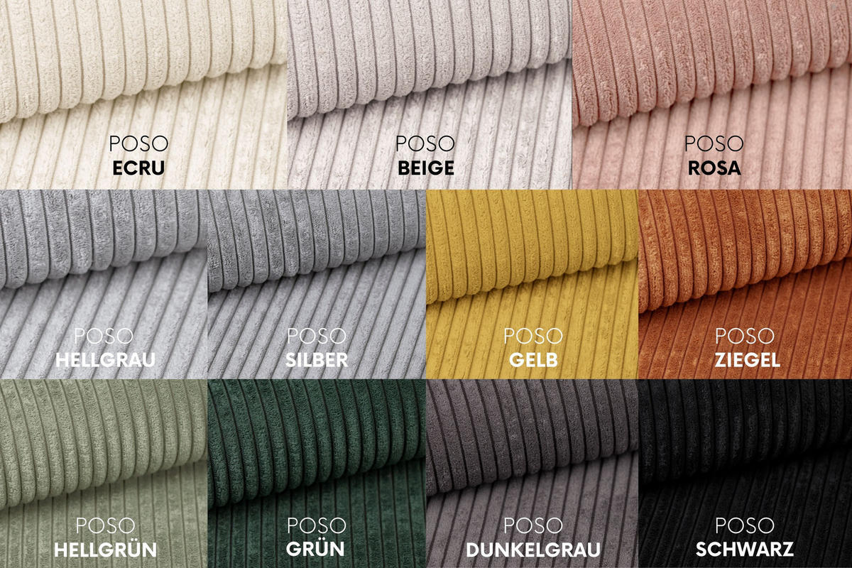 ECKSOFA Modena Studio, Cord Stoff Hellgrau Rechts - Hellgrau, Holzwerkstoff/Textil (236/165cm) - Kaiser Möbel