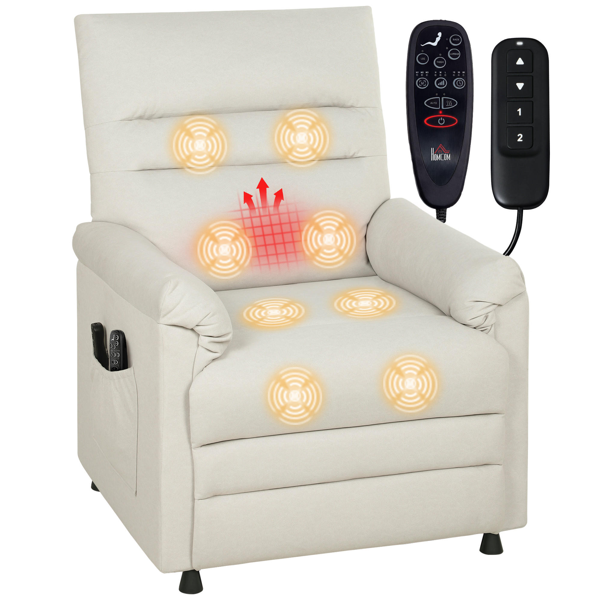 MASSAGESESSEL Creme mit Massagefunktion, Liegefunktion und USB-Anschluss 99/82/106 cm - Creme, Textil (99/106/82cm) - PANGIVO