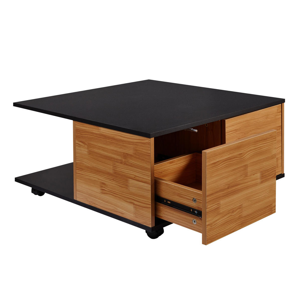 COUCHTISCH mit Rollen, Melaminharzbeschichtung und 2 Schubladen, Anthrazit 70x70x36 cm - Anthrazit/Schwarz, Holz (70/70/36cm) - KADIMA DESIGN