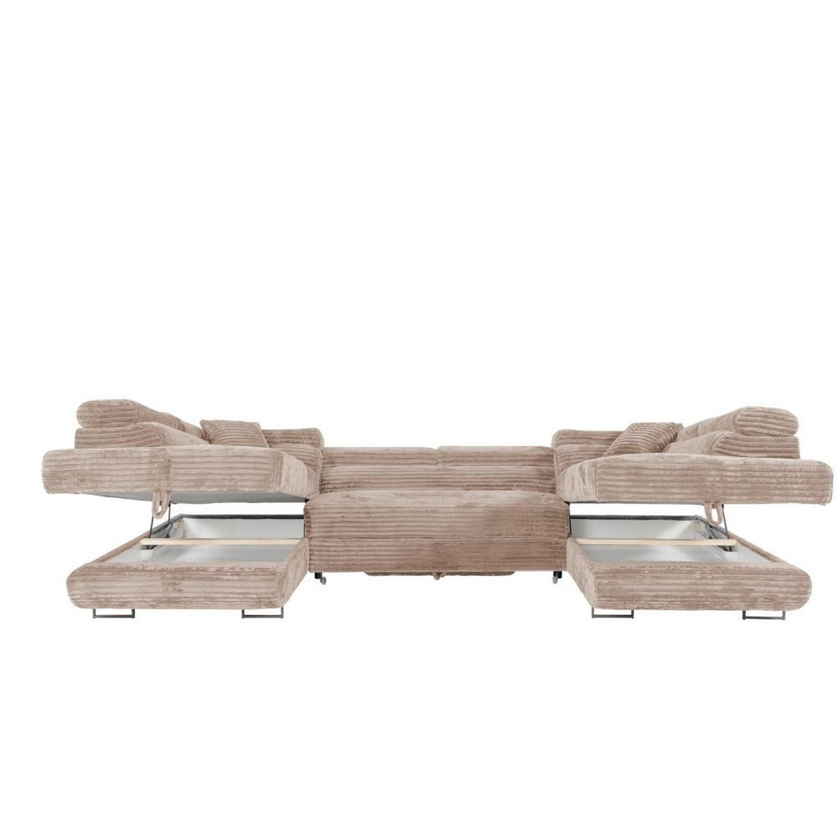 WOHNLANDSCHAFT Luis U mit Schlaffunktion und Bettkasten, 340 cm, Braun - Braun/Grau, Textil/Metall (340/88/205cm) - AN-Moebel 4u