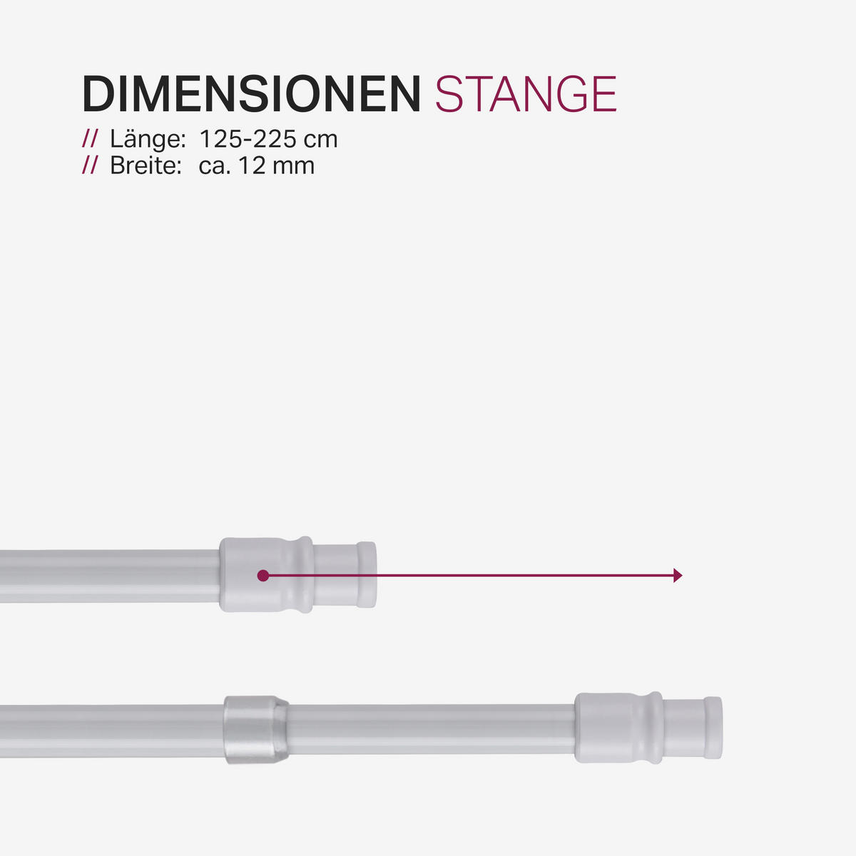 GARDINENSTANGE Perlweiß 125-225 cm inkl. Klemmträger - Weiß, Metall (125cm) - Bestlivings