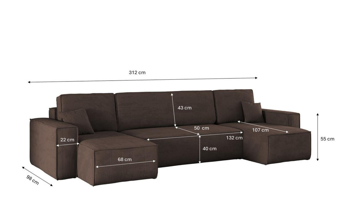 ECKSOFA Mit Schlaffunktion Und Bettkasten BEST Dicker Cord Cord Poso Braun - Braun, Holz/Textil (312/142cm) - Kaiser Möbel