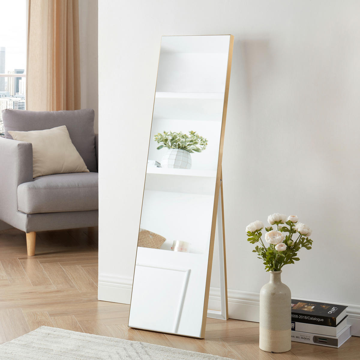 STANDSPIEGEL Barletta - Goldfarben, Glas/Kunststoff (35/150.6/150cm) - [en.casa]