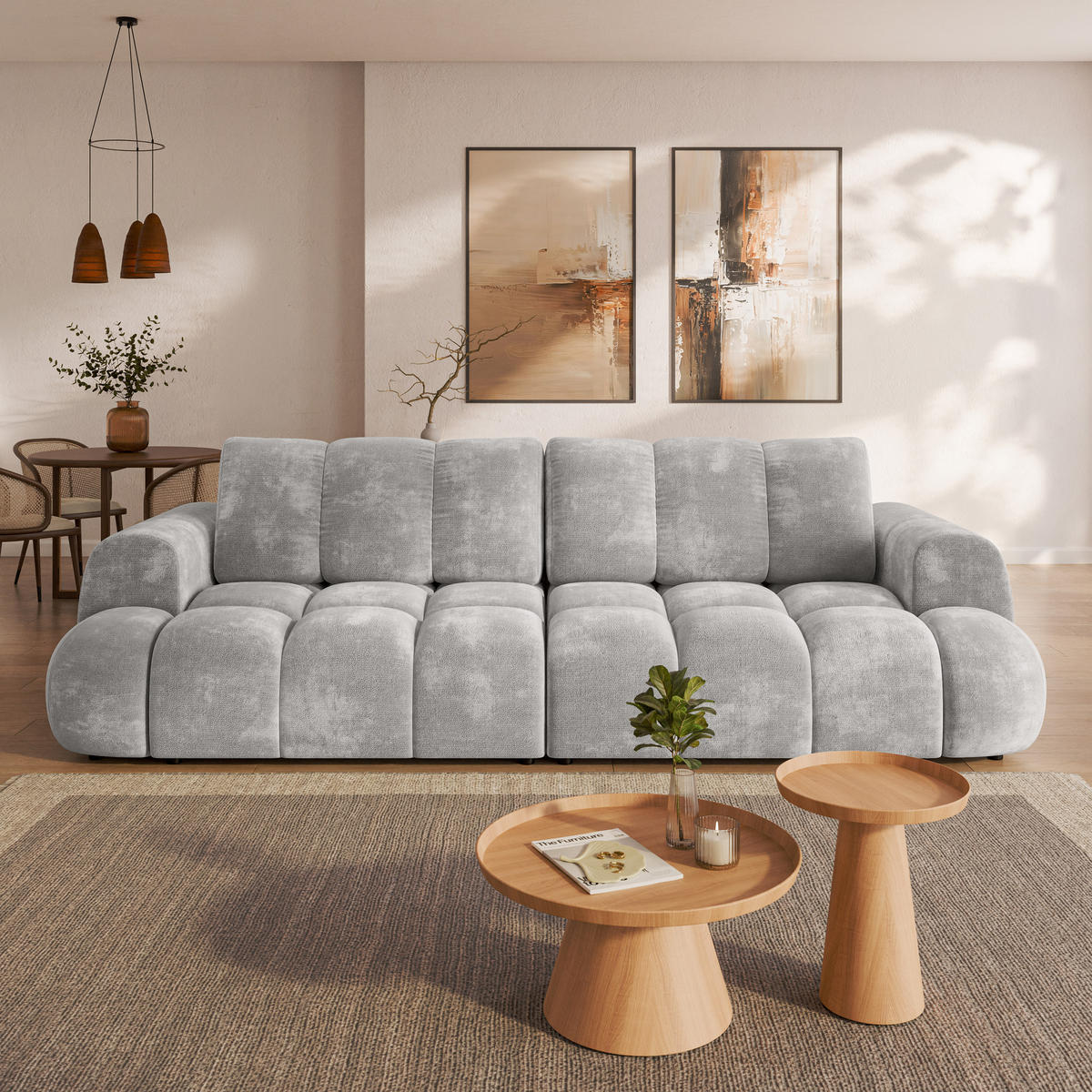 BETTSOFA DAFNE Hellgrau Chenille-Stoff mit Schlaffunktion - Hellgrau, Textil (300/88/113cm) - MASSENO