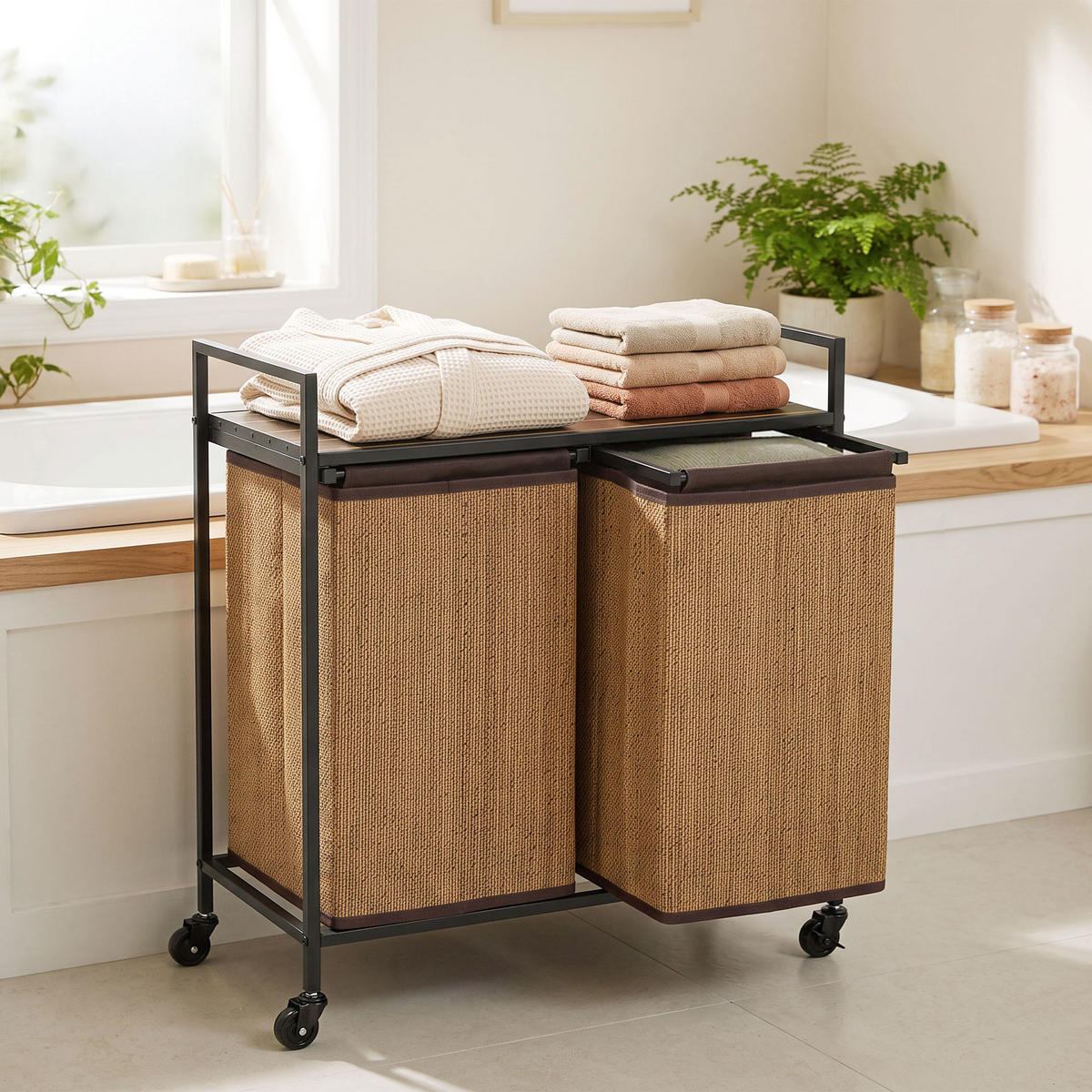 WÄSCHEKORB Stahl Bambus Braun - Braun, Holz (33/78/73cm) - HOMCOM