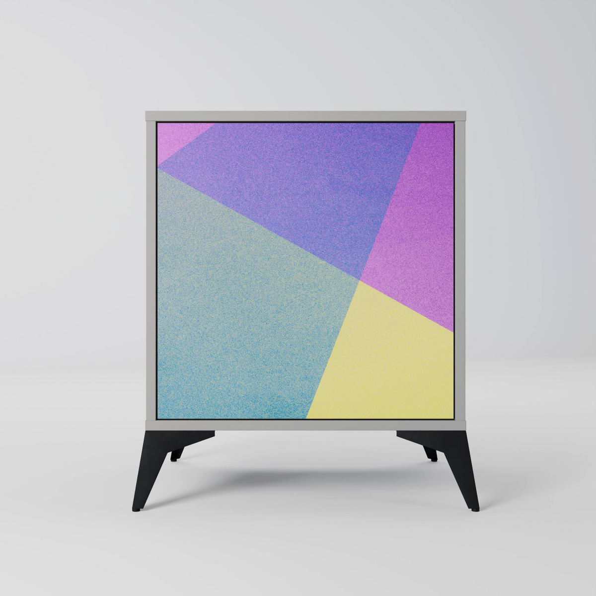 SIDEBOARD BRIGHT GEOMETRY, Grau, 57,5x42x72,5 cm, Schwarze Metallfüße - Multicolor/Schwarz, Holzwerkstoff/Metall (57.5/72.5/42cm) - SpaceRebels