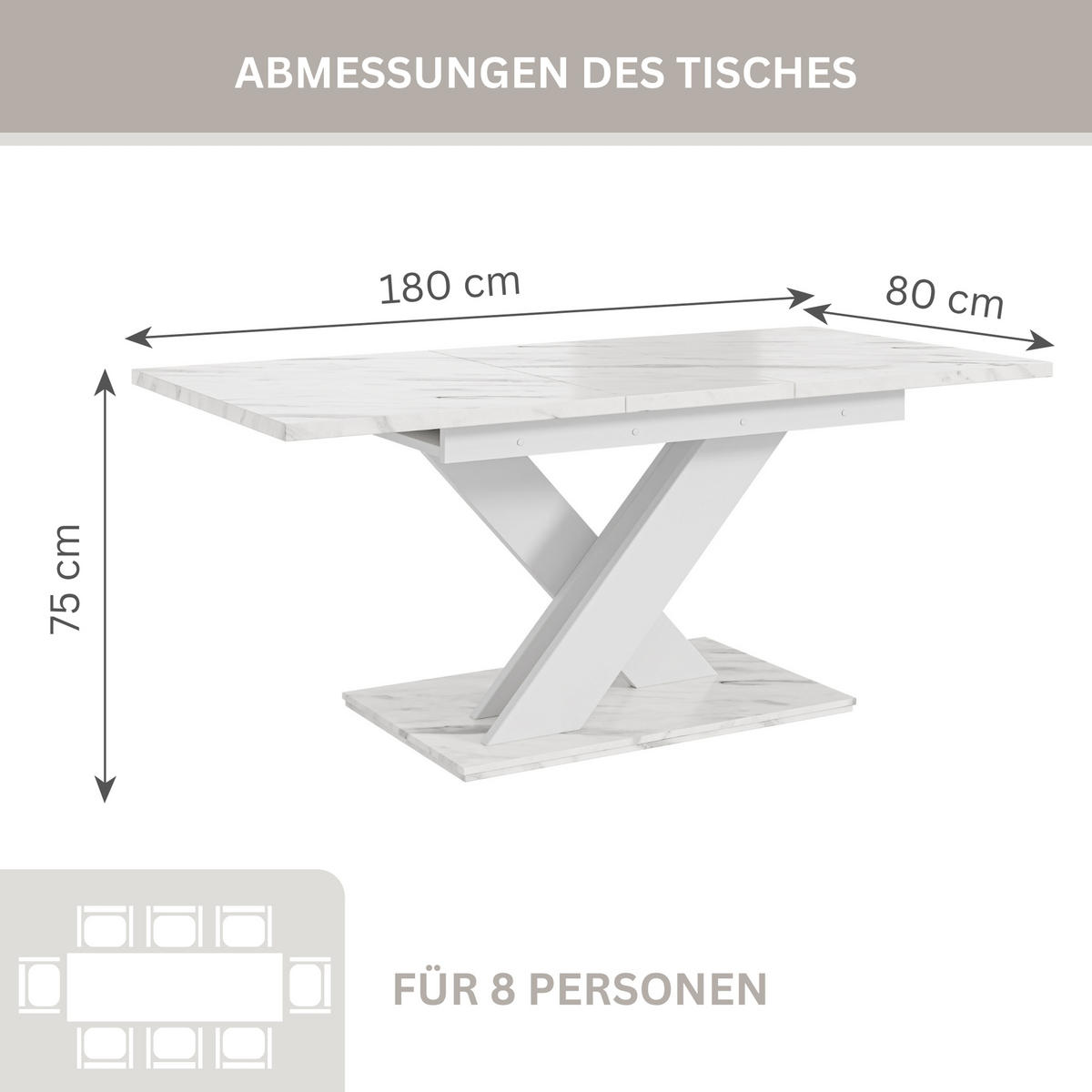 ESSTISCH Bianco Weiß Marmoptik Ausziehbar 140 - 180 cm - Weiß, Holzwerkstoff (140/80/75cm) - PROSPERO