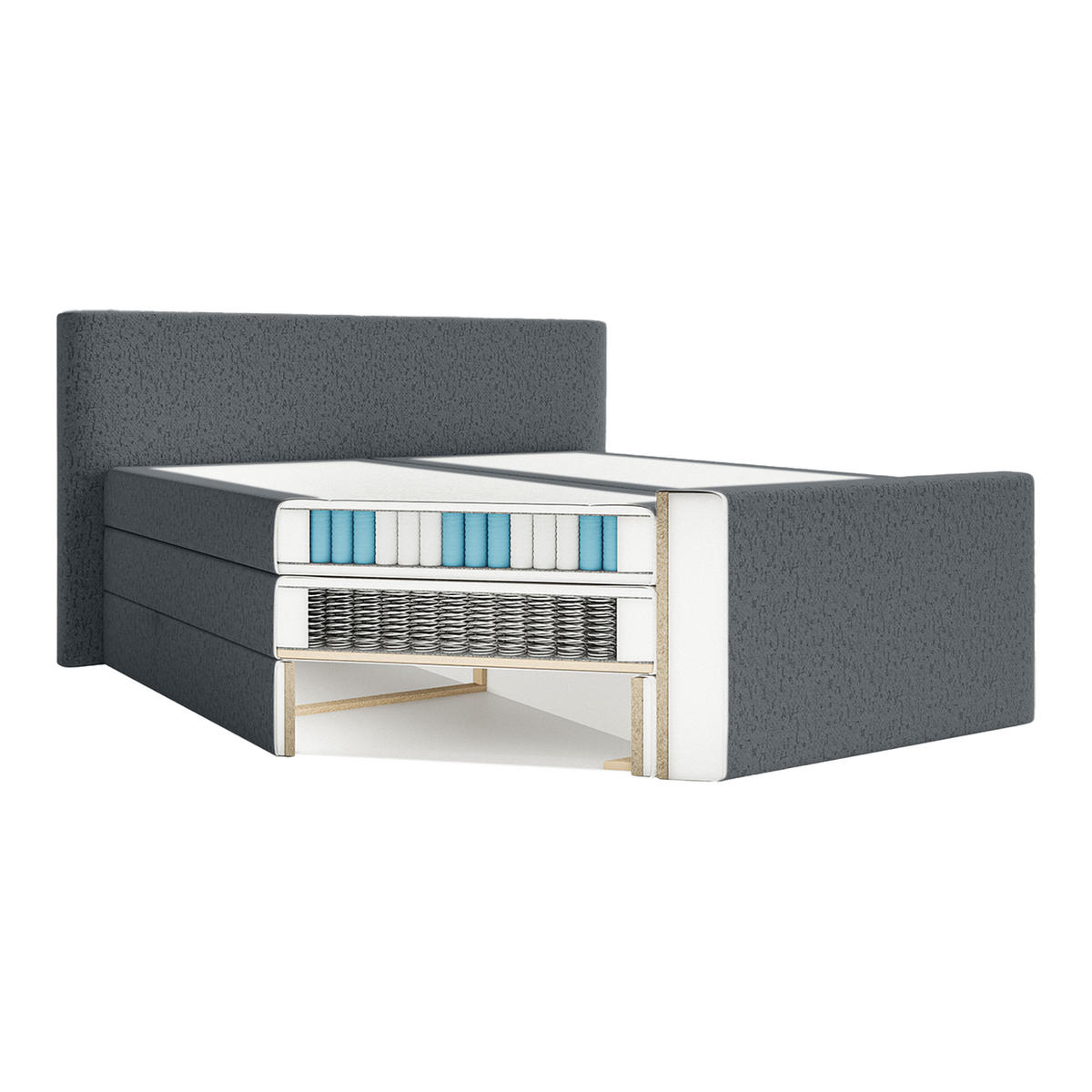 BOXSPRINGBETT Velipoja Premium 200x200 cm, Dunkelgrau - Dunkelgrau, Textil (200/200cm) - Fedve
