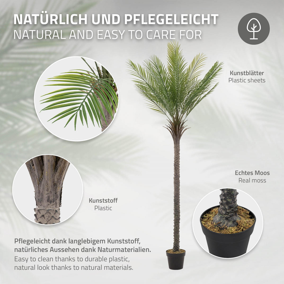 KUNSTPFLANZE Palme - Anthrazit/Grün, Holz/Kunststoff (210cm) - ML-DESIGN