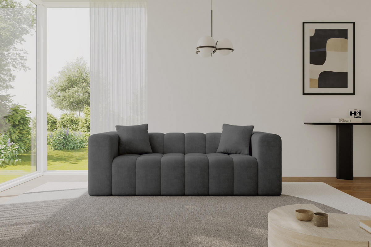POHOVKA 2-MÍSTNÁ DONY-2 232x90x71 cm Tmavě šedá Velur - černá/tmavě šedá, kompozitní dřevo/textil (232/71/90cm) - ALTDECOR