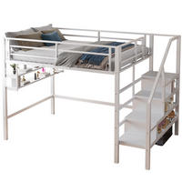 HOCHBETT 140/200 cm in Weiß – mit Stauraumleiter und Regalfächern - Weiß, Metall (140/200cm) - BEAOK