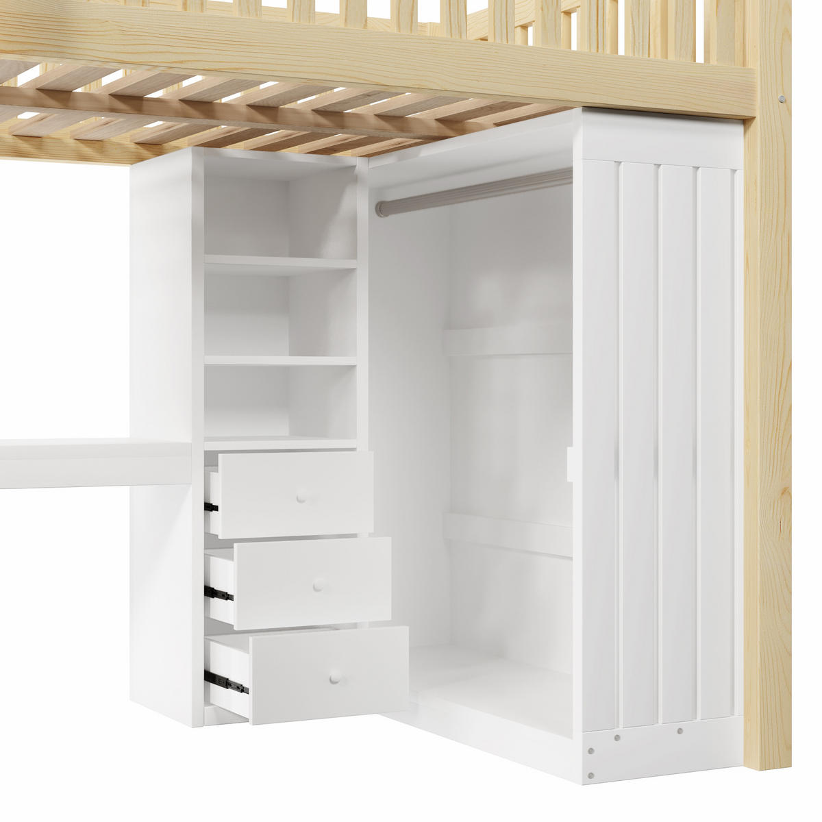 HOCHBETT 140x200cm Natur Holz Schreibtisch Kleiderschrank 3 Schubladen - Naturfarben, Holz (140/200cm) - FLIEKS