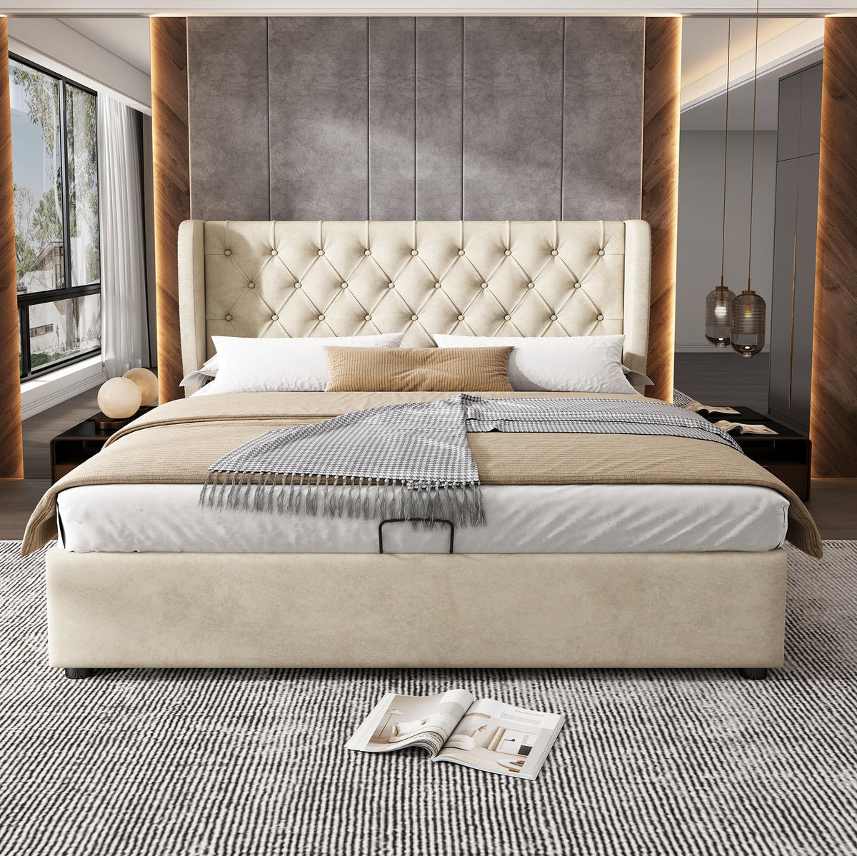 POLSTERBETT mit Bettkasten 140x200 cm Samt Beige inkl. Lattenrost - Beige, Metall (140/200cm) - Meubliv