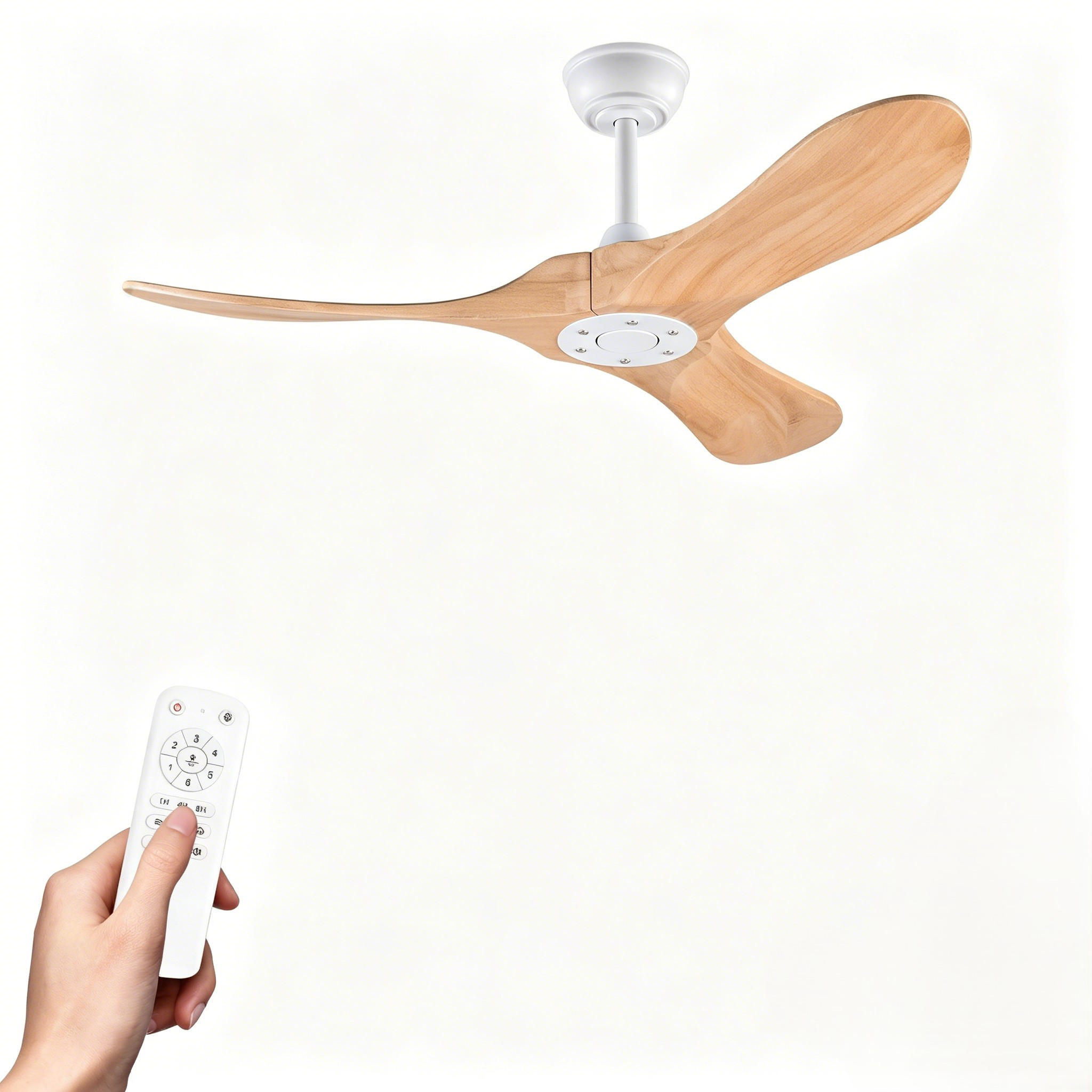 DECKENVENTILATOR & 3 Holzflügeln, Speicherfunktion, Fernbedienung - Weiß, Holzwerkstoff (107/107/51cm) - BEXEVUE