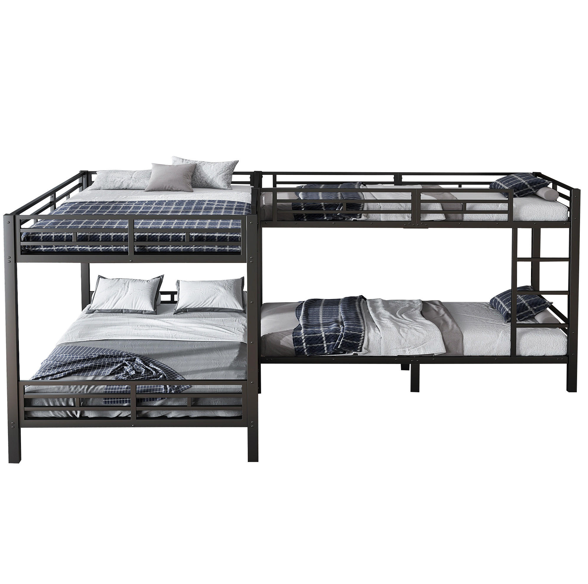 ETAGENBETT 90/200 & 140/200 cm aus Eisen und Holz mit dreistufiger Leiter Schwarz - Schwarz, Metall (90/200cm) - Modenvie