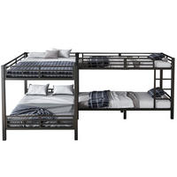 ETAGENBETT 90/200 & 140/200 cm aus Eisen und Holz mit dreistufiger Leiter Schwarz - Schwarz, Metall (90/200cm) - Modenvie