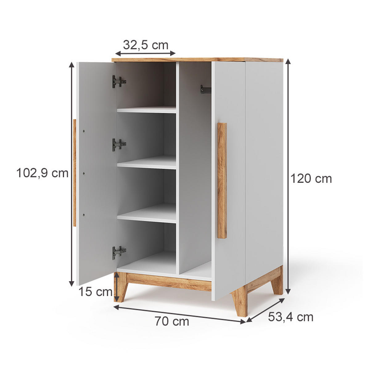 KINDERKLEIDERSCHRANK Malia Weiß/Artisan 70 x 120 cm - Weiß, Holzwerkstoff (70/120/53.4cm) - VitaliSpa