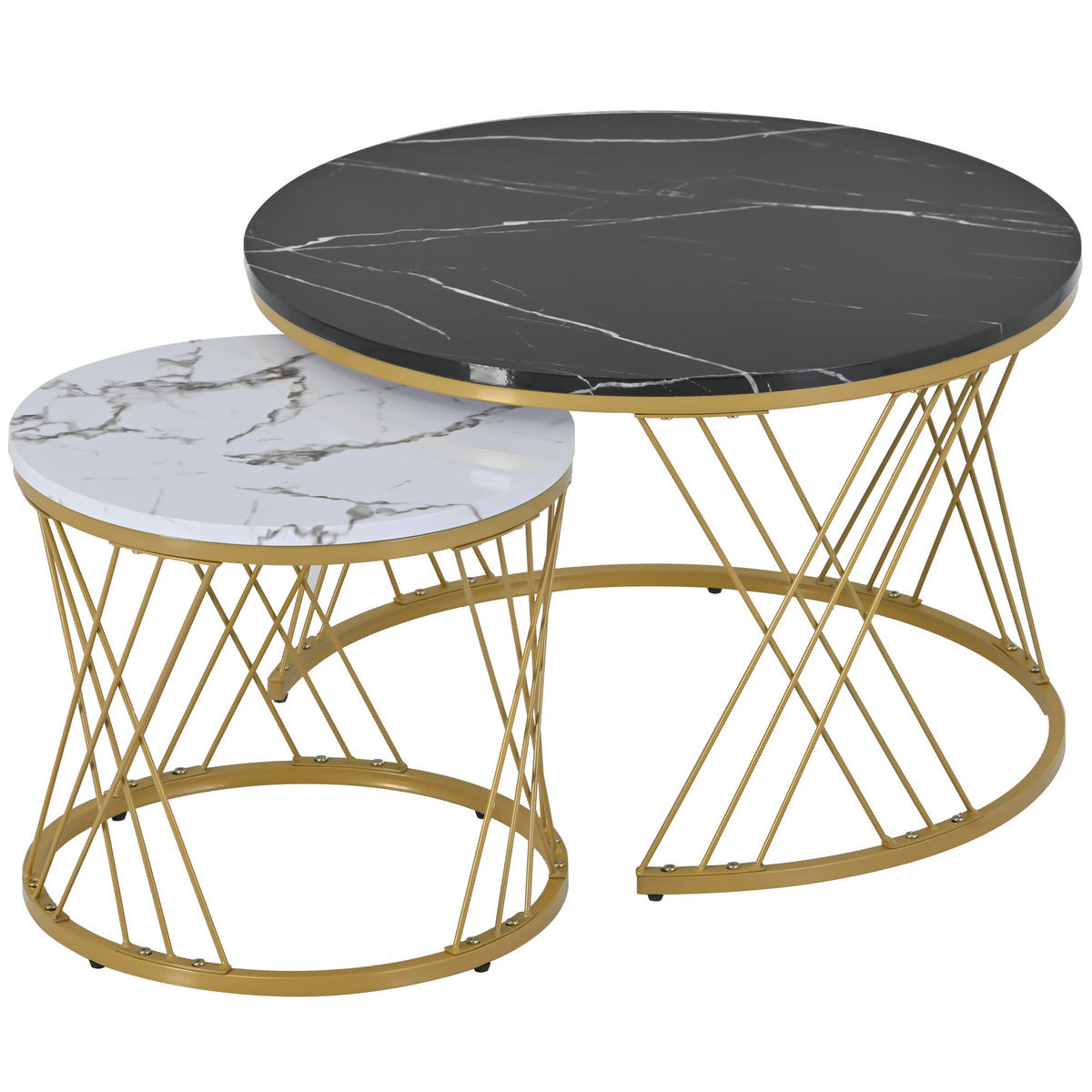 COUCHTISCH-SET 2er-Set Schwarz und Weiß - Schwarz, Holzwerkstoff (70/70/45cm) - Urban Meuble