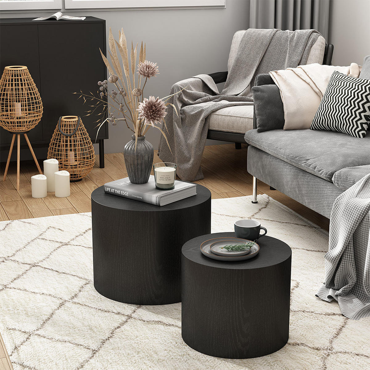 COUCHTISCH-SET Giva Schwarz 48 x 48 cm - Schwarz, Holzwerkstoff (48/48/38cm) - Vicco