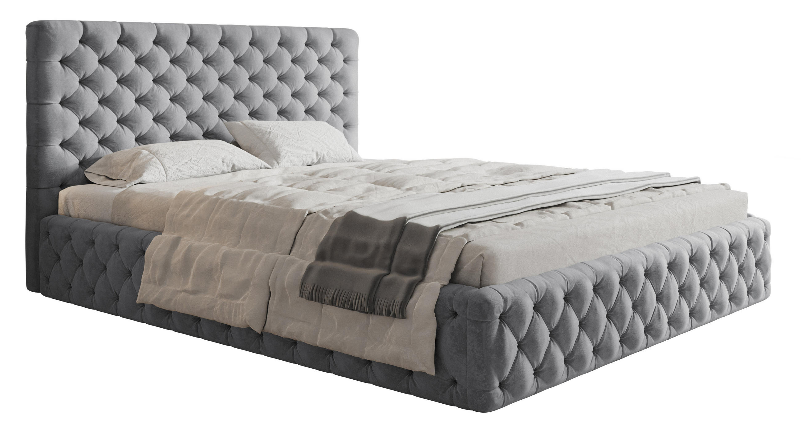 POLSTERBETT 180x200 mit Lattenrost Furis, Glamour, Hellgrau - Hellgrau, Holz/Textil (180/200cm) - Emporius