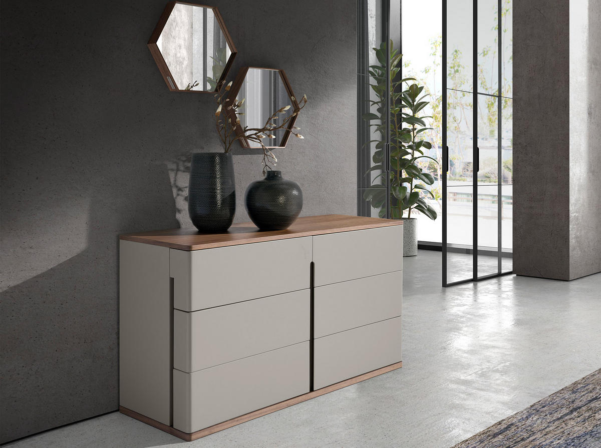 KOMMODE Rechteckig Grau Walnuss 135/48/76 cm - Walnussfarben/Grau, Holz (135/76/48cm) - ANGEL CERDA