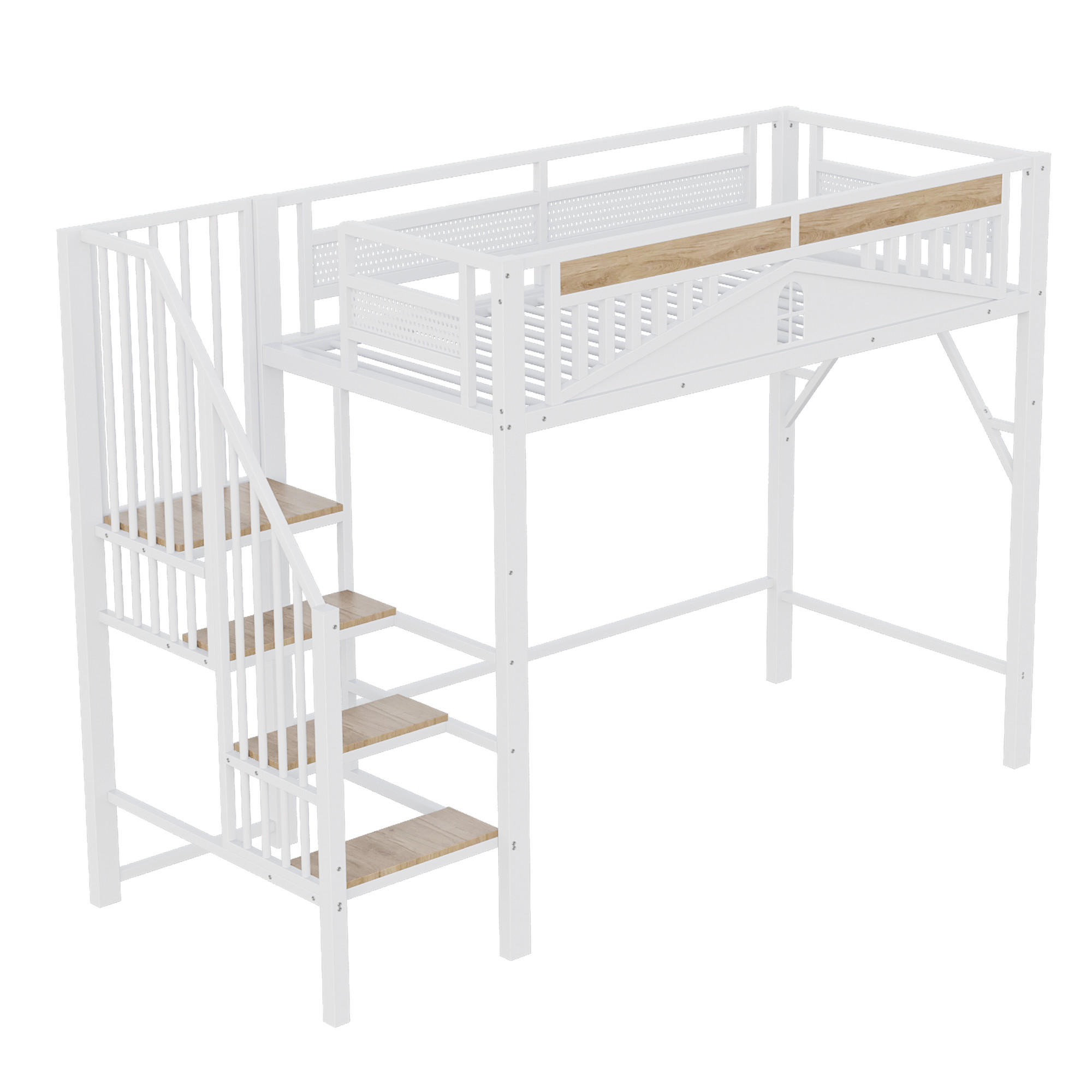 HOCHBETT 90/200 cm DE-01435, in Weiß, mit Sicherheitsumrandung und Leiter - Weiß, Metall (90/200cm) - ComfortXL