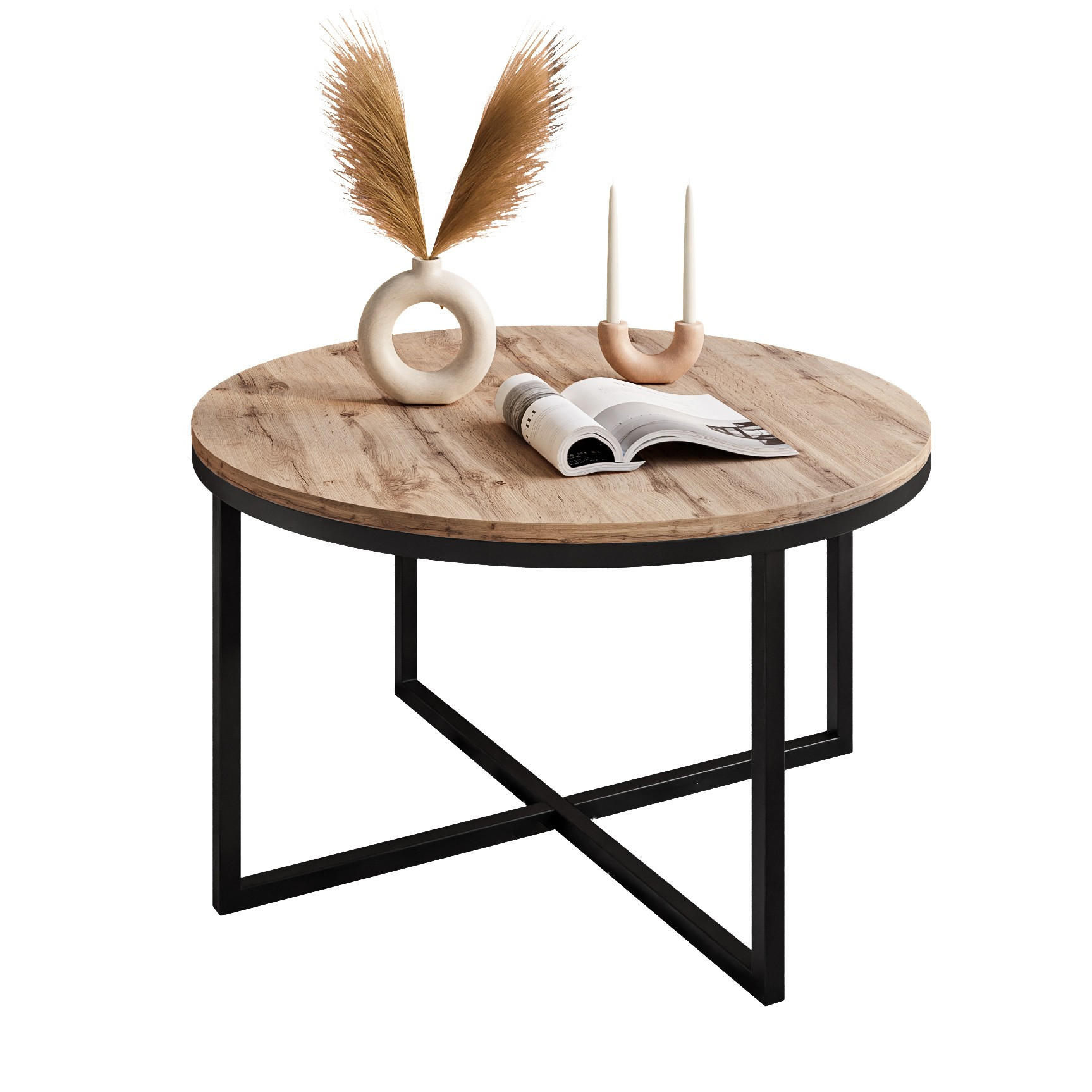 Lookway Couchtisch Schwarz, Eiche Wotan 70x45.6x70 cm