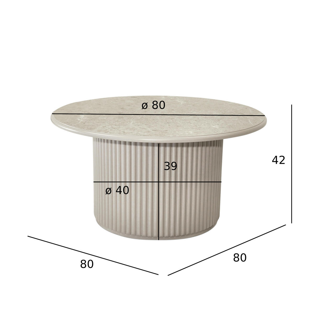 COUCHTISCH rund Grau 80/80/42 cm - Taupe/Graubraun, Holz/Holzwerkstoff (80/80/42cm) - Furnhouse