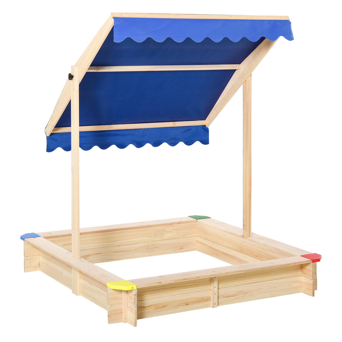 SANDKASTEN DE-18743 quadratisch mit verstellbarem Dach Naturholz - Blau, Holzwerkstoff (120/120/120cm) - ComfortXL