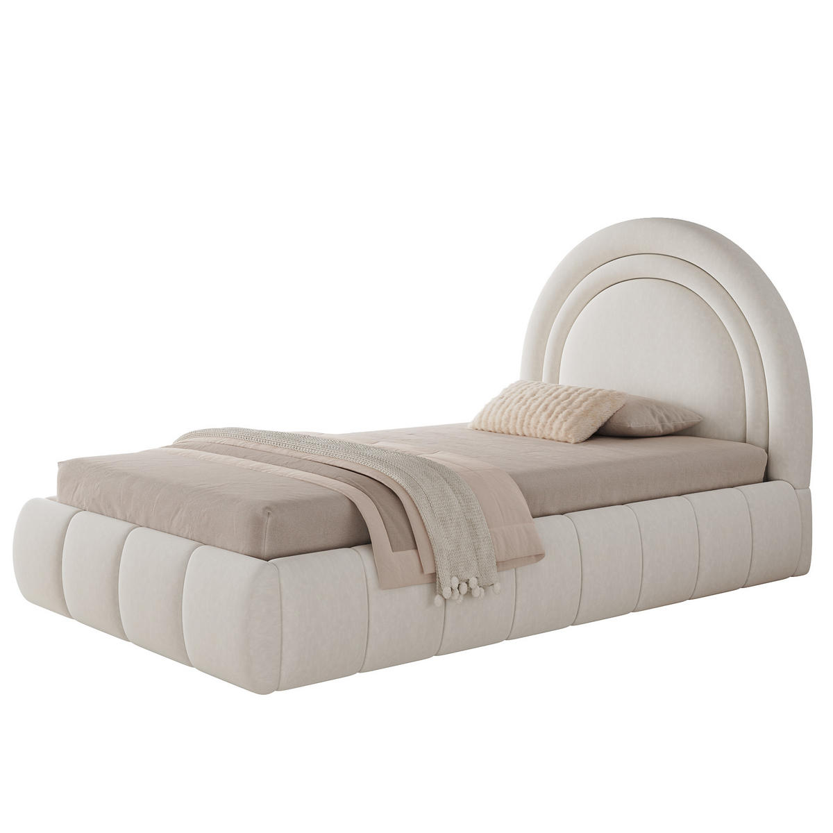 KINDERBETT 90/200 cm in Beige Samt mit Bettkasten und Lattenrost - Beige, Holzwerkstoff/Textil (90/200cm) - CHICFURN