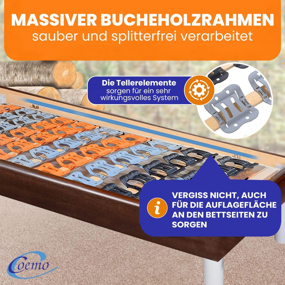 TELLERLATTENROST CUBIFLEX NV 90x200 cm - Naturfarben, Holz (90/200cm) - Coemo
