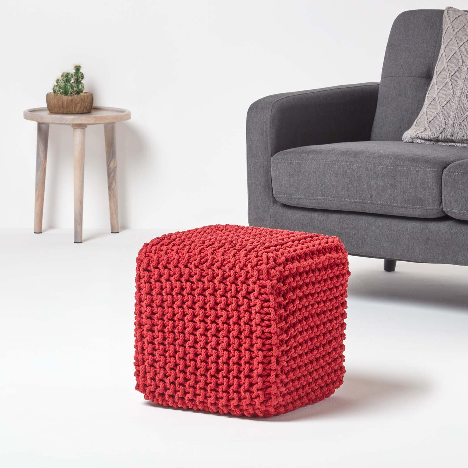 STRICK-POUF rot, Sitzwürfel 35/35/35 cm - Rot, Textil (35/35/35cm) - Homescapes