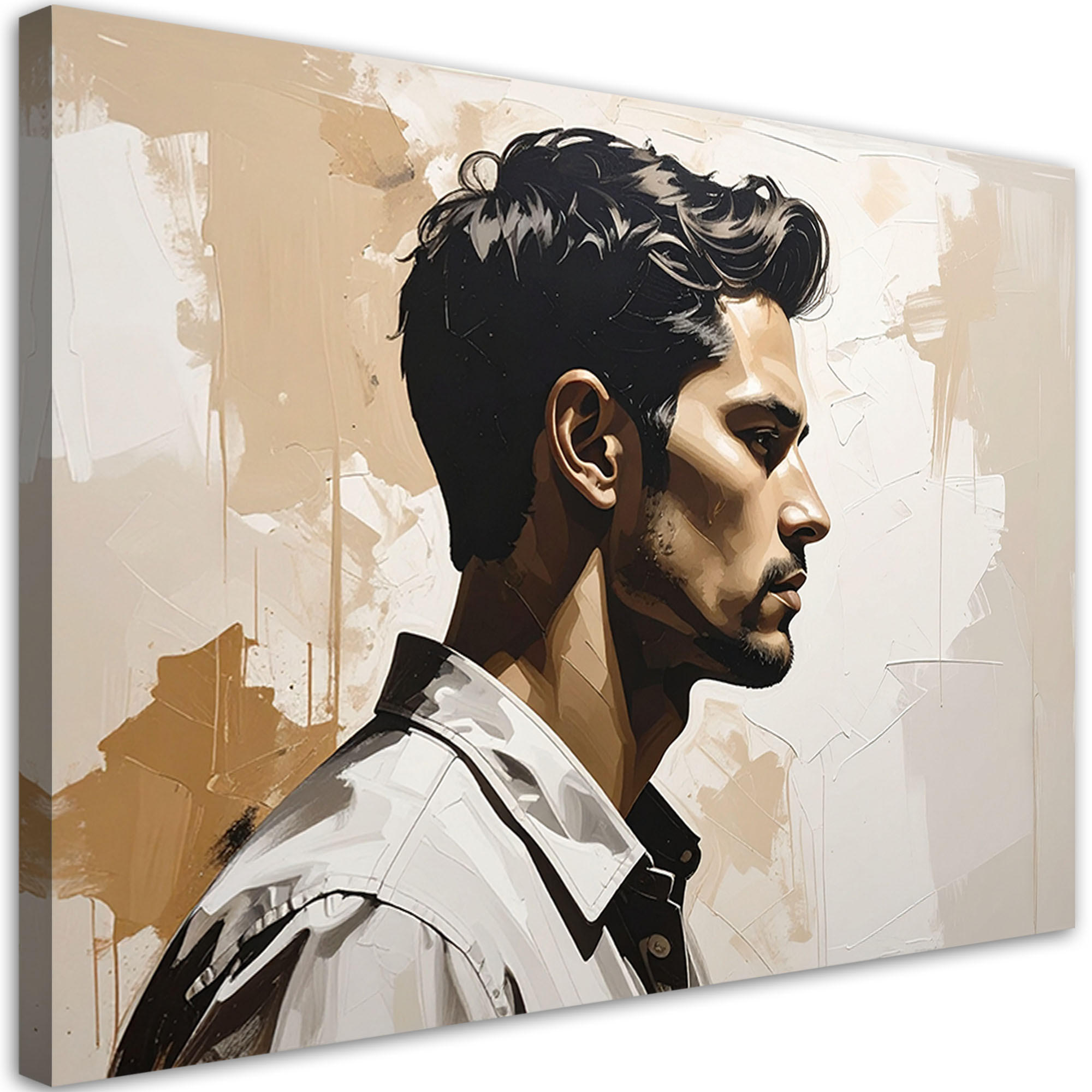 BILD auf Leinwand, Männliches Porträt in einer eleganten beige-grauen Komposition - Beige, Textil (60/40cm) - Feeby