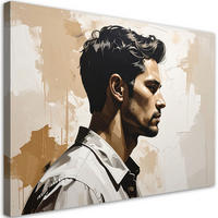 BILD auf Leinwand, Männliches Porträt in einer eleganten beige-grauen Komposition - Beige, Textil (60/40cm) - Feeby