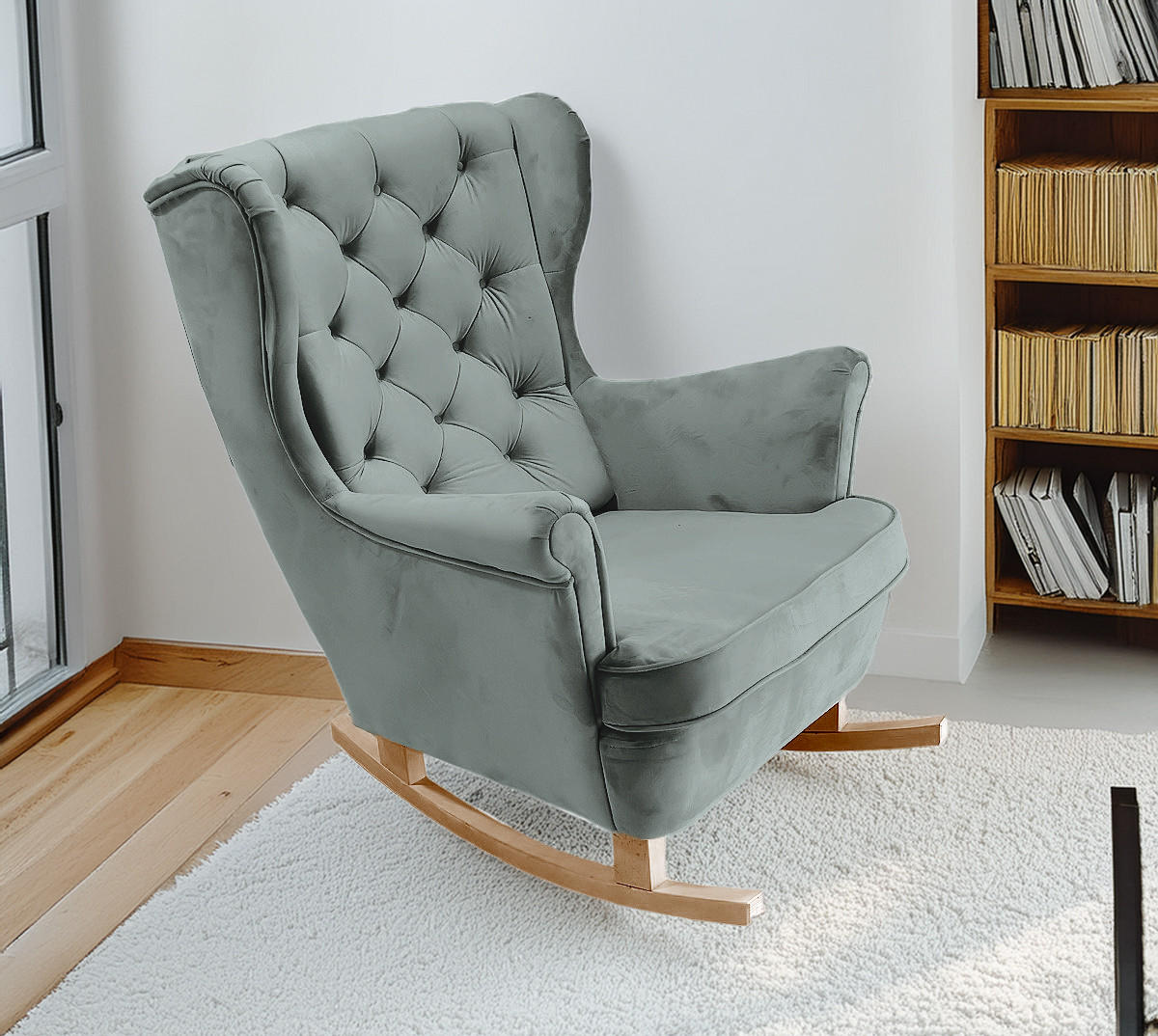 SCHAUKELSESSEL mit gepolstertem Sitz und Armlehnen, 102x81x95 cm, Asche_29857 - Buchefarben/Blaugrau, Holz/Textil (81/102/95cm) - DomoHome