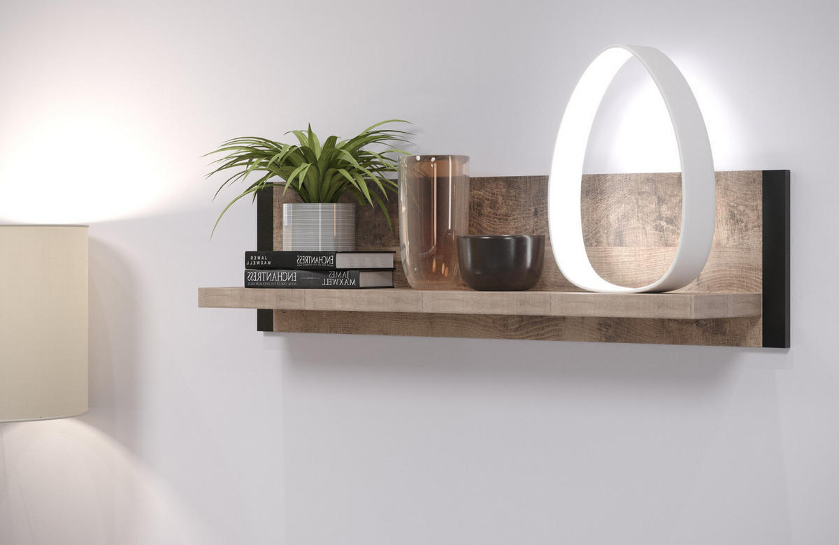WANDBOARD Eiche Tabak, schwarz, Bücherregal 110 cm hängend - Eichefarben/Schwarz, Holzwerkstoff (110/28/23cm) - Top.Furn